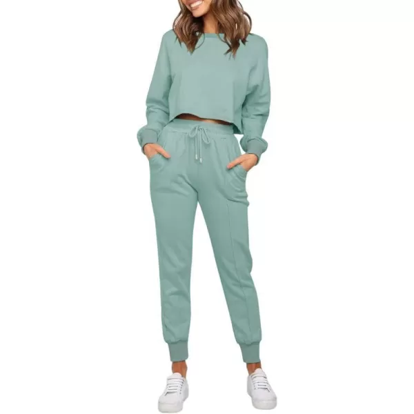 imageZESICA Womens Long Sleeve Crop Top and Pants Pajama Sets 2 Piece Jogger Long Sleepwear Loungewear Pjs SetsGreygreen