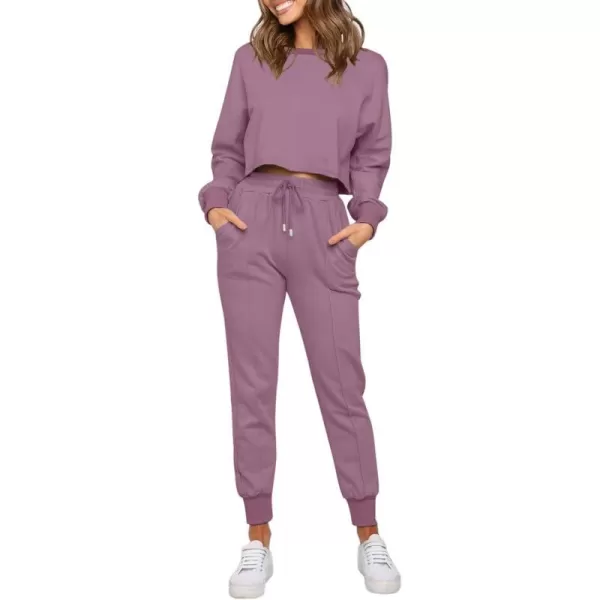 imageZESICA Womens Long Sleeve Crop Top and Pants Pajama Sets 2 Piece Jogger Long Sleepwear Loungewear Pjs SetsPurple