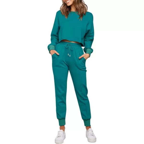 imageZESICA Womens Long Sleeve Crop Top and Pants Pajama Sets 2 Piece Jogger Long Sleepwear Loungewear Pjs SetsTeal