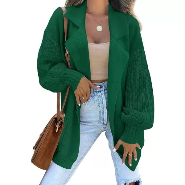 imageZESICA Womens Long Sleeve Open Front Lapel Oversized Knit Cardigan Sweater Coat Outerwear with PocketsGreen