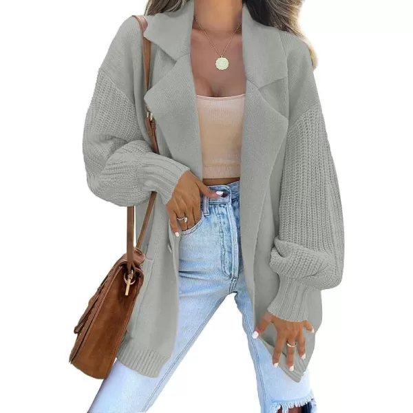 imageZESICA Womens Long Sleeve Open Front Lapel Oversized Knit Cardigan Sweater Coat Outerwear with PocketsGrey