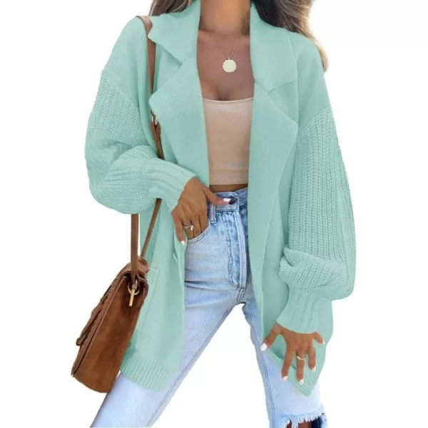 imageZESICA Womens Long Sleeve Open Front Lapel Oversized Knit Cardigan Sweater Coat Outerwear with PocketsLightgreen