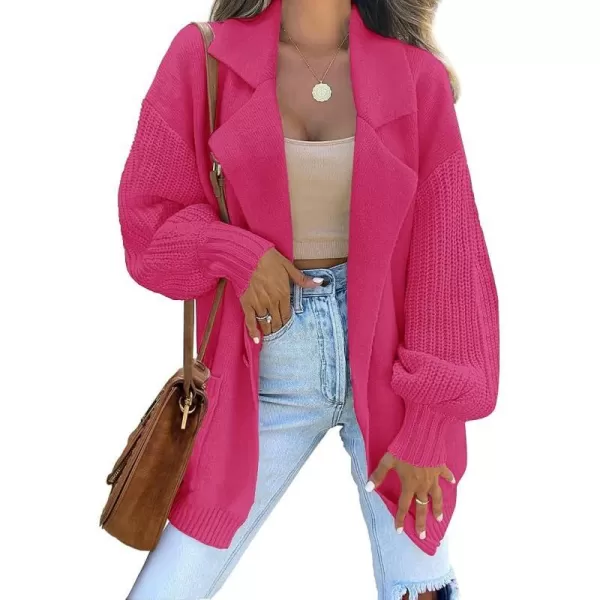 imageZESICA Womens Long Sleeve Open Front Lapel Oversized Knit Cardigan Sweater Coat Outerwear with PocketsRose