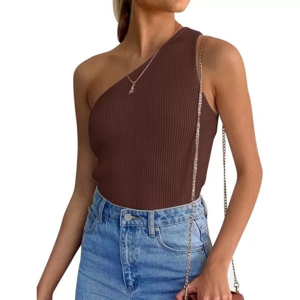 ZESICA Women's One Shoulder Tank Summer Sleeveless T Shirt Ribbed Knit Slim Fit Sexy Casual Basic Tee Tops
