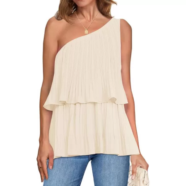 imageZESICA Womens One Shoulder Tank Tops 2024 Summer Sleeveless Ruffle Tiered Layered Chiffon Flowy Blouses ShirtsApricot