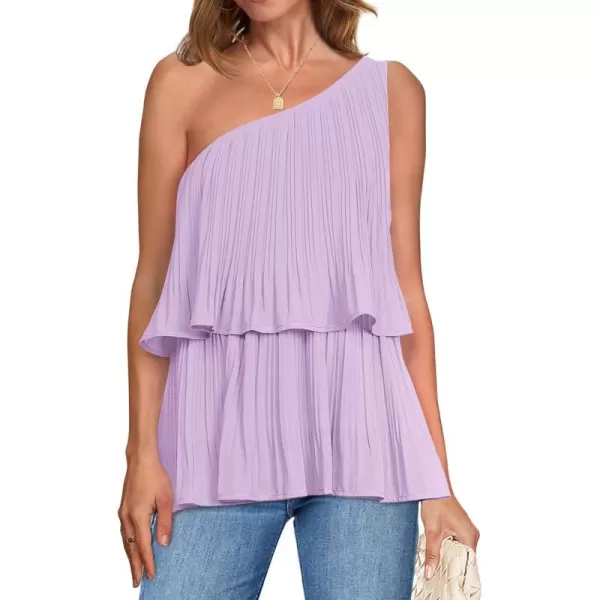 imageZESICA Womens One Shoulder Tank Tops 2024 Summer Sleeveless Ruffle Tiered Layered Chiffon Flowy Blouses ShirtsPurple