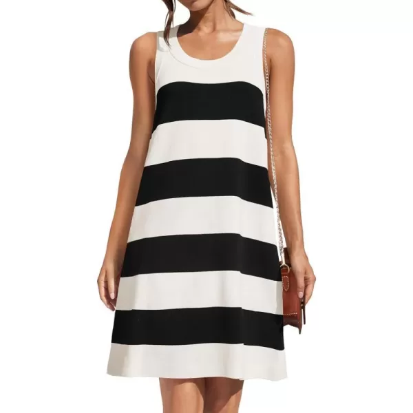 imageZESICA Womens Ribbed Sleeveless Tank Dress 2024 Summer Crew Neck Striped Casual Basic Mini DressesBlack