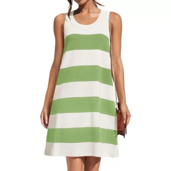 imageZESICA Womens Ribbed Sleeveless Tank Dress 2024 Summer Crew Neck Striped Casual Basic Mini DressesGreen