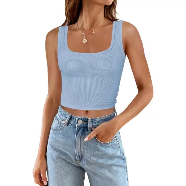 imageZESICA Womens Ribbed Tank Tops Square Neck Summer Sleeveless Shirts Fitted Basic Casual Crop TopsBlue