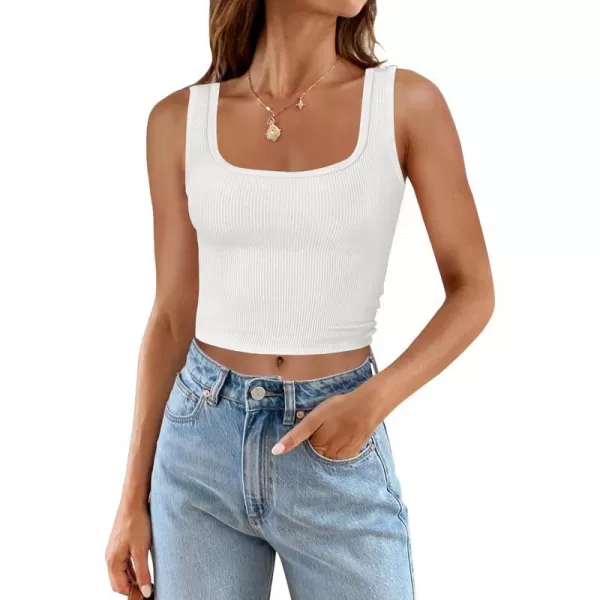 imageZESICA Womens Ribbed Tank Tops Square Neck Summer Sleeveless Shirts Fitted Basic Casual Crop TopsWhite