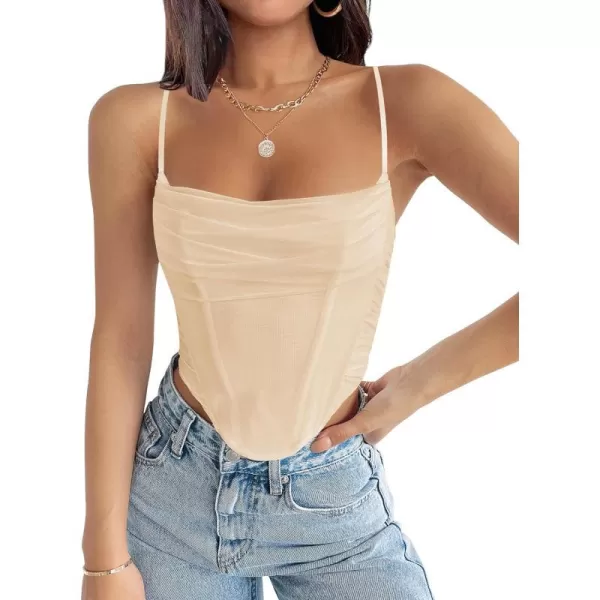 imageZESICA Womens Sexy Bustier Crop Top Spaghetti Straps Backless Y2k Club Party Cami Corset TopsApricot