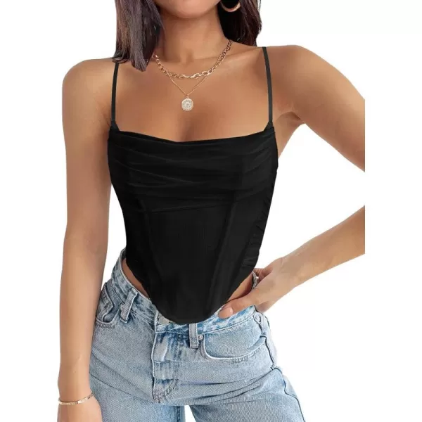 imageZESICA Womens Sexy Bustier Crop Top Spaghetti Straps Backless Y2k Club Party Cami Corset TopsBlack