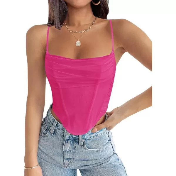 imageZESICA Womens Sexy Bustier Crop Top Spaghetti Straps Backless Y2k Club Party Cami Corset TopsHotpink