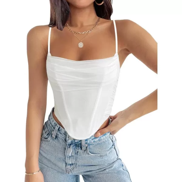 imageZESICA Womens Sexy Bustier Crop Top Spaghetti Straps Backless Y2k Club Party Cami Corset TopsWhite