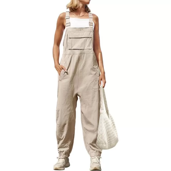imageZESICA Womens Sleeveless Overalls Jumpsuit Casual Loose Adjustable Straps Bib Long Pant Jumpsuits with PocketsApricot