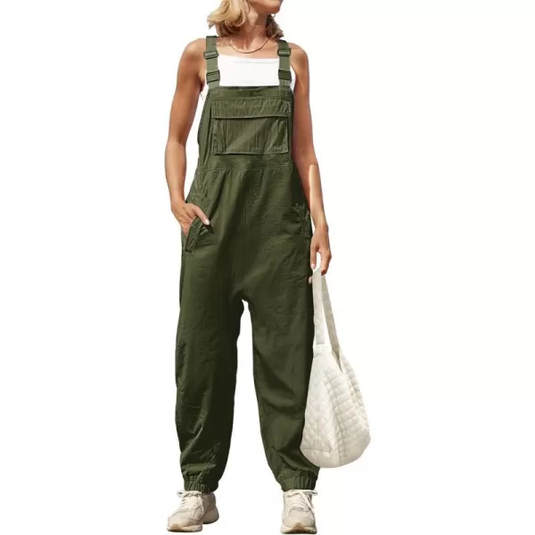 imageZESICA Womens Sleeveless Overalls Jumpsuit Casual Loose Adjustable Straps Bib Long Pant Jumpsuits with PocketsArmy Green