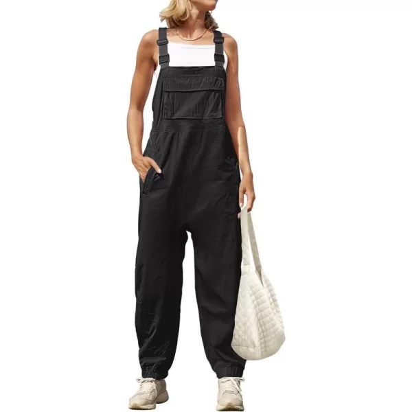imageZESICA Womens Sleeveless Overalls Jumpsuit Casual Loose Adjustable Straps Bib Long Pant Jumpsuits with PocketsBlack