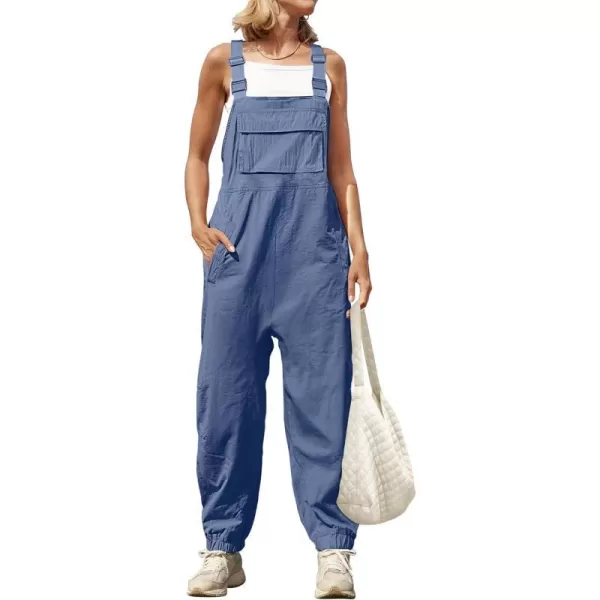 imageZESICA Womens Sleeveless Overalls Jumpsuit Casual Loose Adjustable Straps Bib Long Pant Jumpsuits with PocketsDusty Blue
