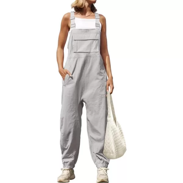 imageZESICA Womens Sleeveless Overalls Jumpsuit Casual Loose Adjustable Straps Bib Long Pant Jumpsuits with PocketsLight Grey