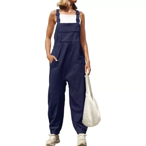 imageZESICA Womens Sleeveless Overalls Jumpsuit Casual Loose Adjustable Straps Bib Long Pant Jumpsuits with PocketsNavy