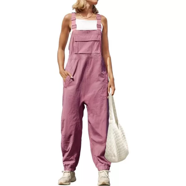 imageZESICA Womens Sleeveless Overalls Jumpsuit Casual Loose Adjustable Straps Bib Long Pant Jumpsuits with PocketsPink