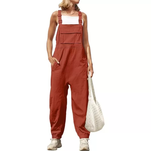 imageZESICA Womens Sleeveless Overalls Jumpsuit Casual Loose Adjustable Straps Bib Long Pant Jumpsuits with PocketsRust