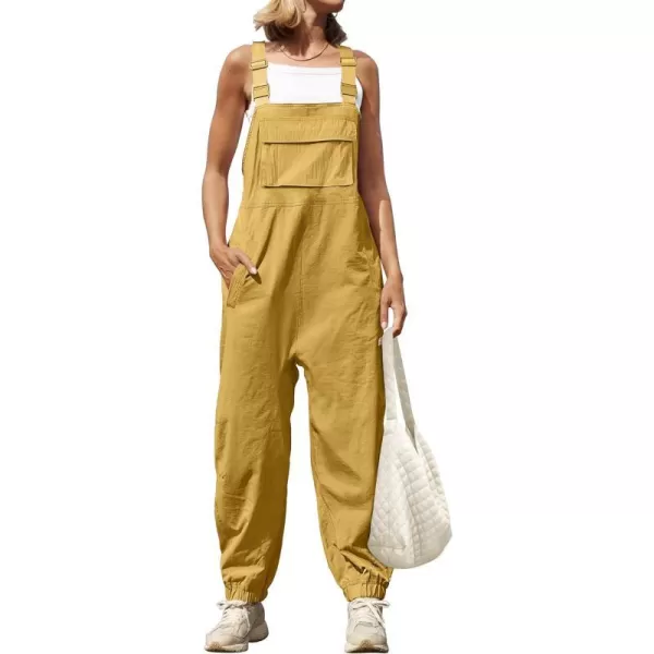 imageZESICA Womens Sleeveless Overalls Jumpsuit Casual Loose Adjustable Straps Bib Long Pant Jumpsuits with PocketsYellow