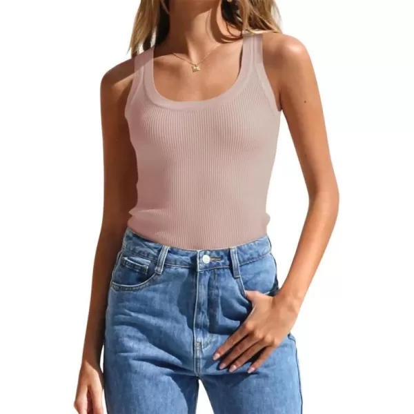 imageZESICA Womens Sleeveless Tank Tops Summer Scoop Neck Ribbed Knit Slim Fitted Casual Basic Tee ShirtsDustypink