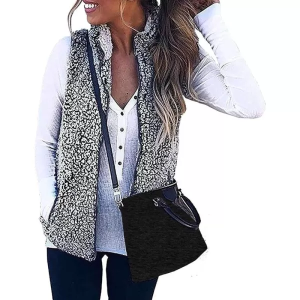 imageZESICA Womens Sleeveless Zip Up Fuzzy Fleece Lightweight Fall Warm Zipper Vest With PocketsGray Black