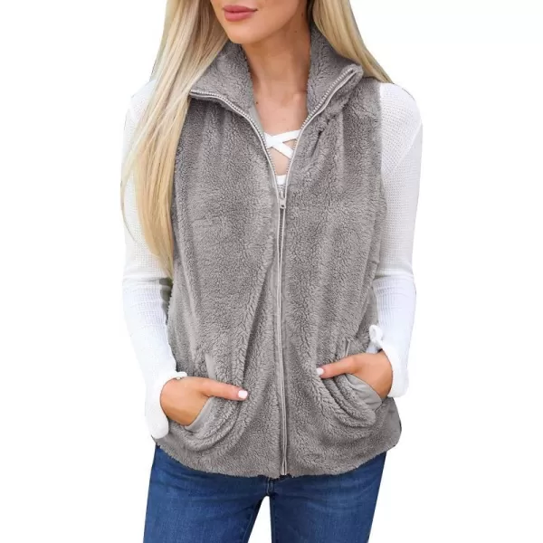 imageZESICA Womens Sleeveless Zip Up Fuzzy Fleece Lightweight Fall Warm Zipper Vest With PocketsSolid Grey
