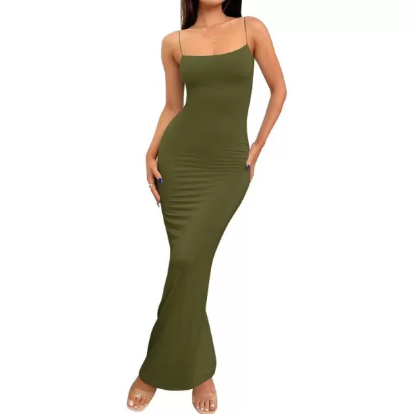imageZESICA Womens Spaghetti Strap Bodycon Maxi Dress 2023 Summer Sleeveless Backless Cocktail Wedding Party Long DressesArmygreen