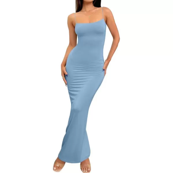 imageZESICA Womens Spaghetti Strap Bodycon Maxi Dress 2023 Summer Sleeveless Backless Cocktail Wedding Party Long DressesBlue