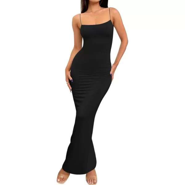 imageZESICA Womens Spaghetti Strap Bodycon Maxi Dress 2023 Summer Sleeveless Backless Cocktail Wedding Party Long DressesDarkblack