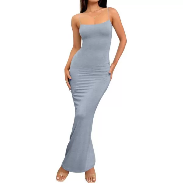 imageZESICA Womens Spaghetti Strap Bodycon Maxi Dress 2023 Summer Sleeveless Backless Cocktail Wedding Party Long DressesGrey