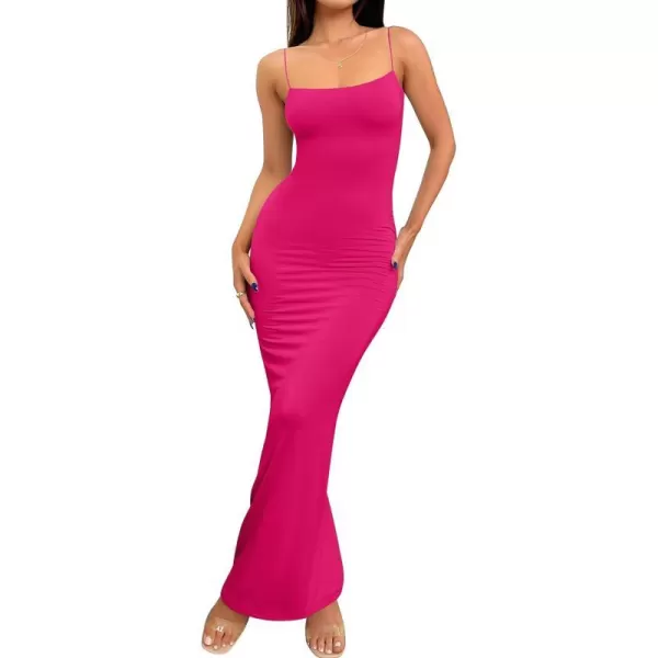 imageZESICA Womens Spaghetti Strap Bodycon Maxi Dress 2023 Summer Sleeveless Backless Cocktail Wedding Party Long DressesRose