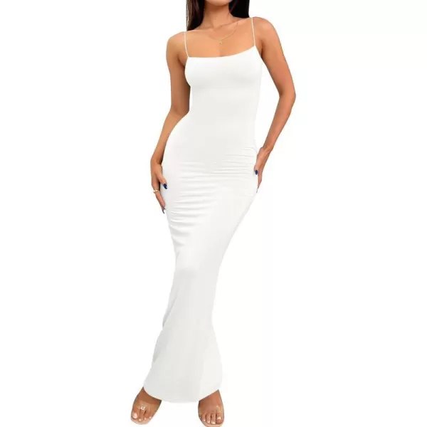 imageZESICA Womens Spaghetti Strap Bodycon Maxi Dress 2023 Summer Sleeveless Backless Cocktail Wedding Party Long DressesWhite
