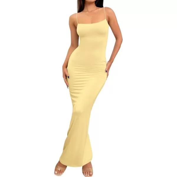imageZESICA Womens Spaghetti Strap Bodycon Maxi Dress 2024 Summer Sleeveless Backless Cocktail Wedding Party Long DressesYellow