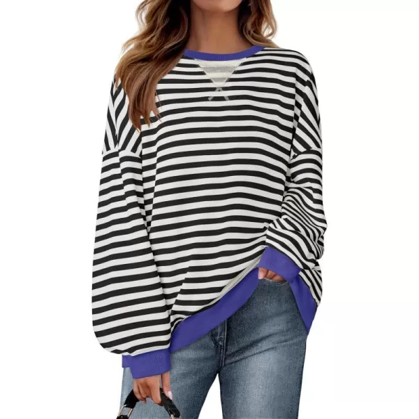 imageZESICA Womens Striped Oversized Sweatshirt Long Sleeve Crew Neck Pullover Tops Loose Casual Shirt 2024 Trendy ClothesBlack