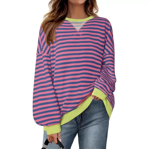 imageZESICA Womens Striped Oversized Sweatshirt Long Sleeve Crew Neck Pullover Tops Loose Casual Shirt 2024 Trendy ClothesRose