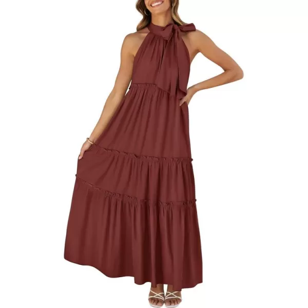 imageZESICA Womens Summer Boho Halter Maxi Dresses 2024 Casual Sleeveless Pleated Tiered Flowy Beach Vacation Long DressPlum