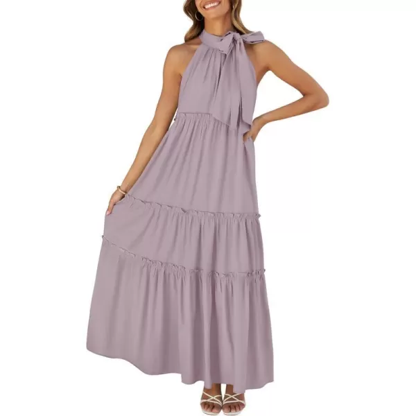 imageZESICA Womens Summer Boho Halter Maxi Dresses 2024 Casual Sleeveless Pleated Tiered Flowy Beach Vacation Long DressPurple