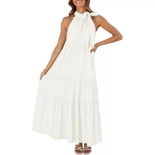 imageZESICA Womens Summer Boho Halter Maxi Dresses 2024 Casual Sleeveless Pleated Tiered Flowy Beach Vacation Long DressWhite
