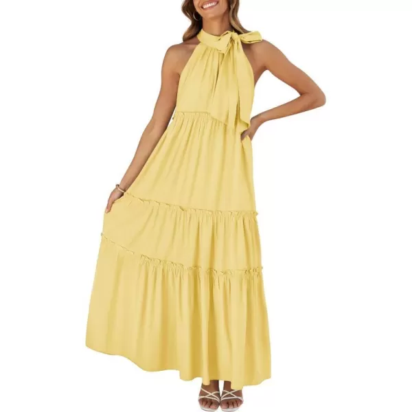 imageZESICA Womens Summer Boho Halter Maxi Dresses 2024 Casual Sleeveless Pleated Tiered Flowy Beach Vacation Long DressYellow