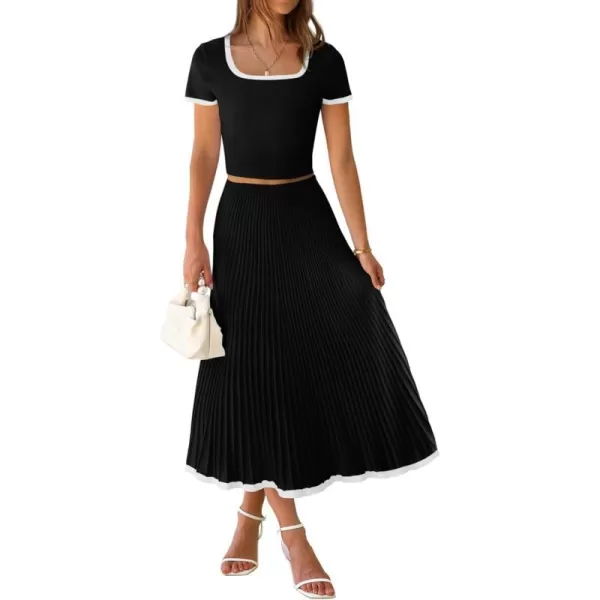 imageZESICA Womens Summer Casual Two Piece Sets Short Sleeve Top and Pleated Skirts Matching Lounge Set Vacation Travel OutfitsBlack