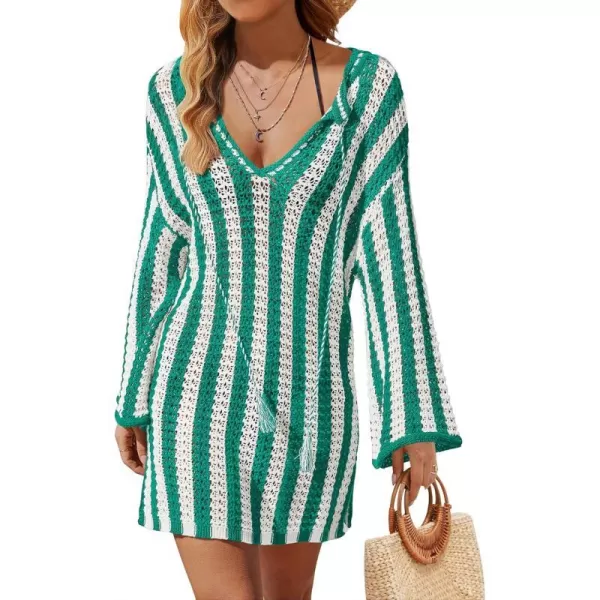 imageZESICA Womens Summer Crochet Swimsuit Cover Up Knit Hollow Out Bikini Bathing Suit 2024 Mesh Swimwear Beach DressGreen