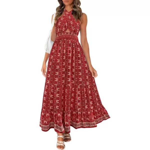 imageZESICA Womens Summer Crossover Halter Neck Sleeveless Plaid Cut Out Backless Flowy A Line Maxi DressLycheered