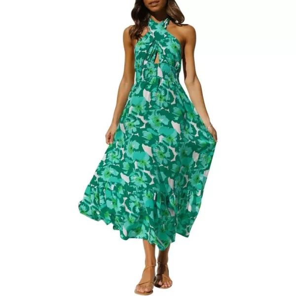 imageZESICA Womens Summer Crossover Halter Neck Sleeveless Plaid Cut Out Backless Flowy A Line Maxi DressViridis