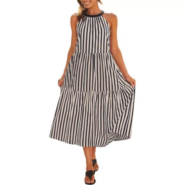 imageZESICA Womens Summer Halter Maxi Dresses 2024 Casual Boho Striped Sleeveless Tiered Flowy A Line Beach Long DressBlack