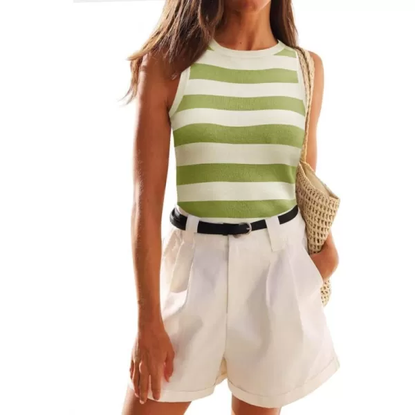 imageZESICA Womens Summer Knit Striped Tank Tops 2024 Trendy Crewneck Sleeveless ShirtsGreen