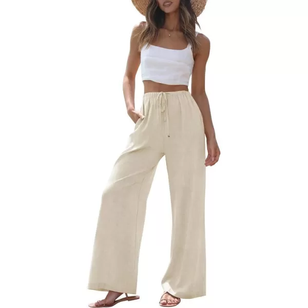 imageZESICA Womens Summer Linen Wide Leg Flowy Palazzo Pants Casual High Waisted Loose Trousers with PocketsApricot